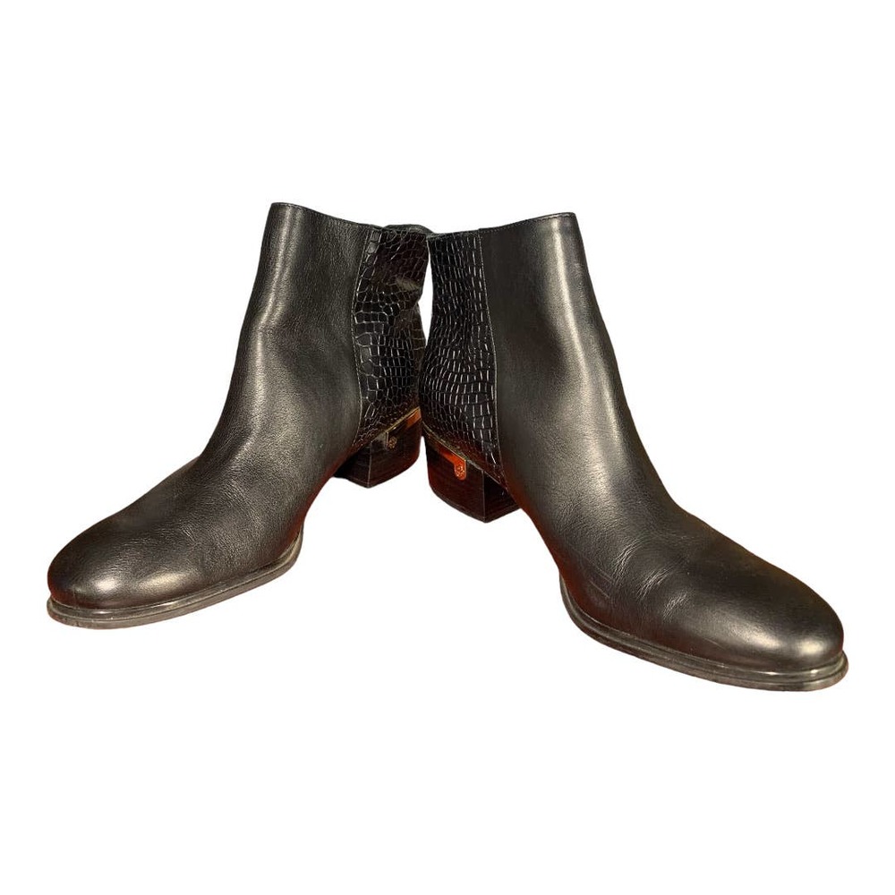 Isola Women's Black Leather Boots with Gold Trim 9.5